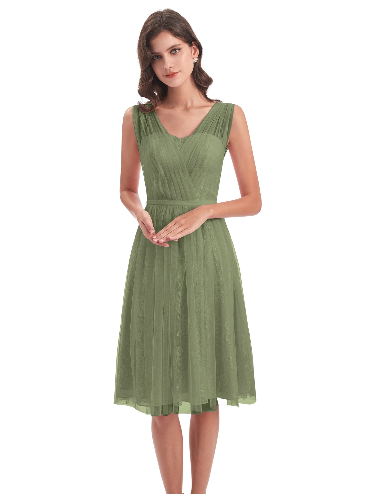 Savannah Knee Length V-neck Straps Tulle Bridesmaid Dresses