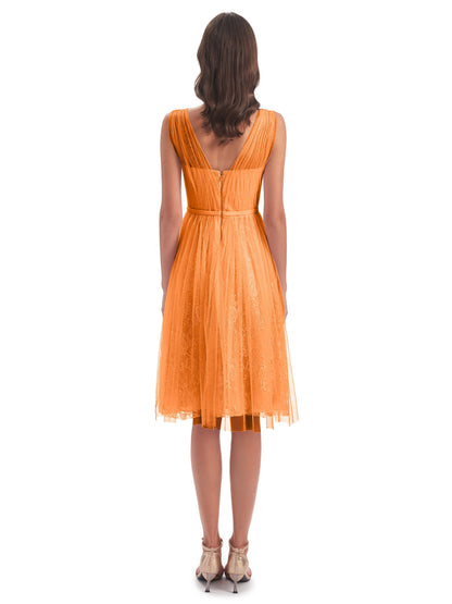 Savannah Knee Length V-neck Straps Tulle Bridesmaid Dresses