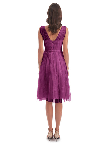 Savannah Knee Length V-neck Straps Tulle Bridesmaid Dresses