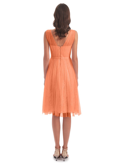 Savannah Knee Length V-neck Straps Tulle Bridesmaid Dresses