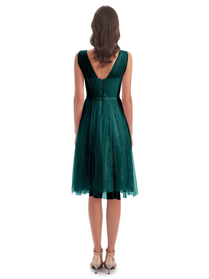 Savannah Knee Length V-neck Straps Tulle Bridesmaid Dresses
