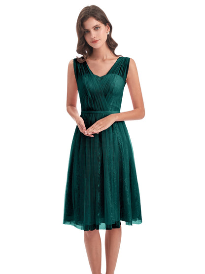 Savannah Knee Length V-neck Straps Tulle Bridesmaid Dresses