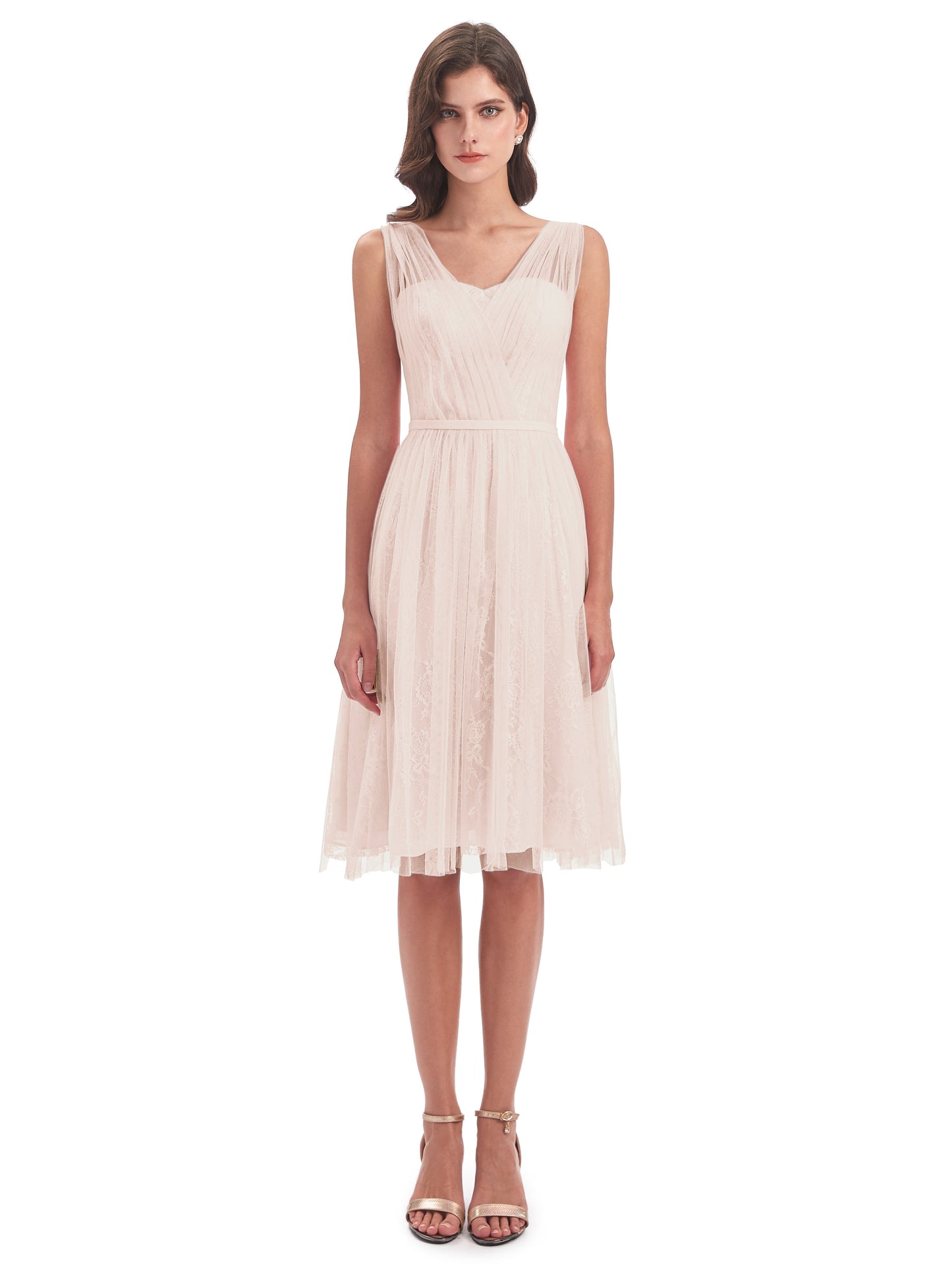 Savannah Knee Length V-neck Straps Tulle Bridesmaid Dresses