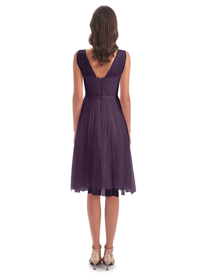 Savannah Knee Length V-neck Straps Tulle Bridesmaid Dresses