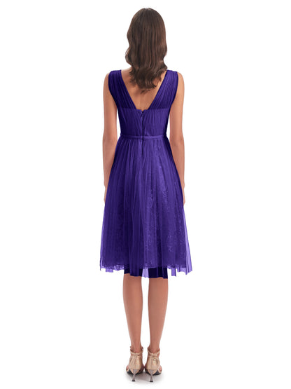 Savannah Knee Length V-neck Straps Tulle Bridesmaid Dresses