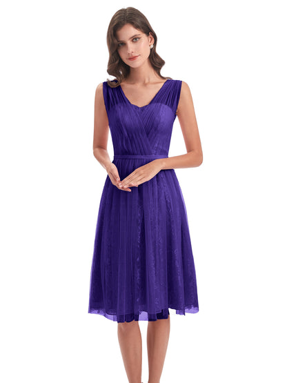 Savannah Knee Length V-neck Straps Tulle Bridesmaid Dresses
