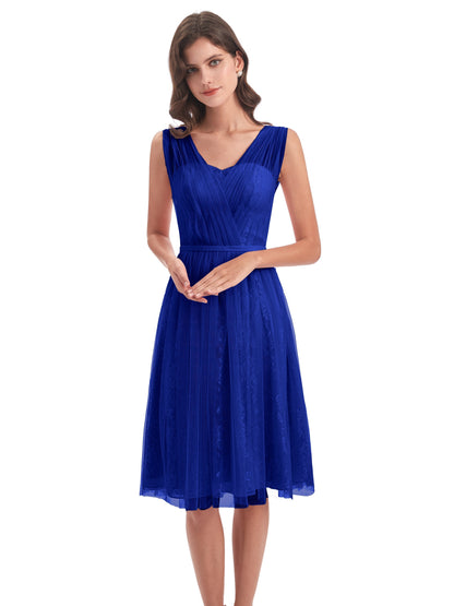 Savannah Knee Length V-neck Straps Tulle Bridesmaid Dresses