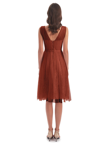 Savannah Knee Length V-neck Straps Tulle Bridesmaid Dresses