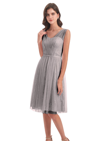 Savannah Knee Length V-neck Straps Tulle Bridesmaid Dresses