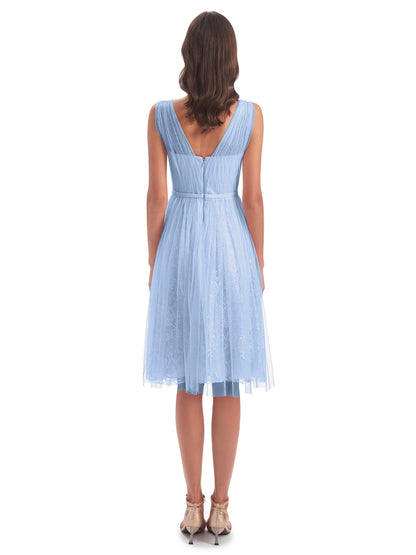 Savannah Knee Length V-neck Straps Tulle Bridesmaid Dresses