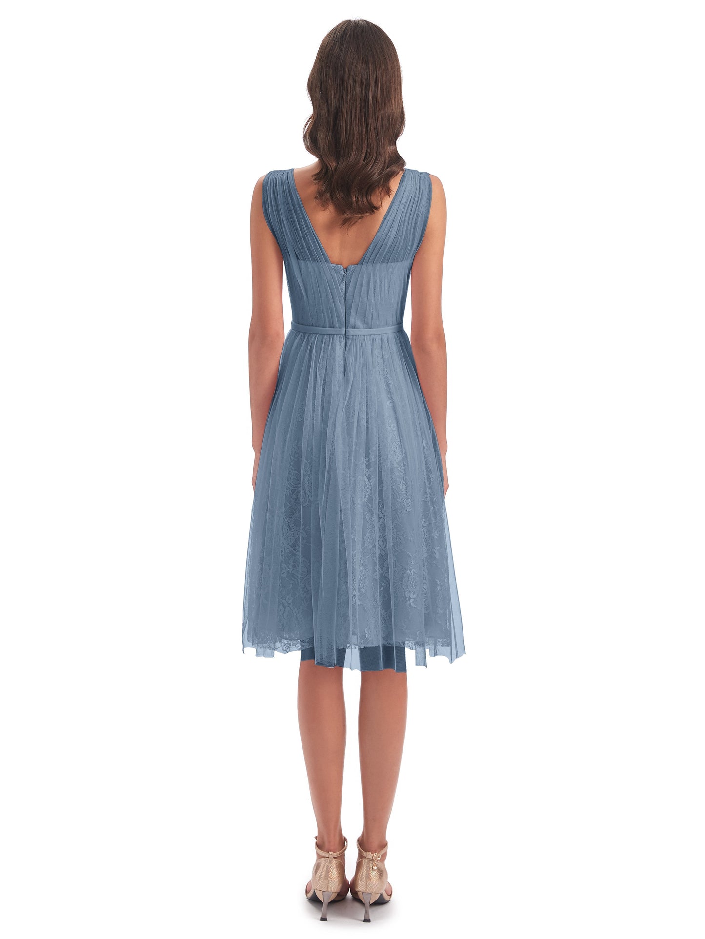 Savannah Knee Length V-neck Straps Tulle Bridesmaid Dresses