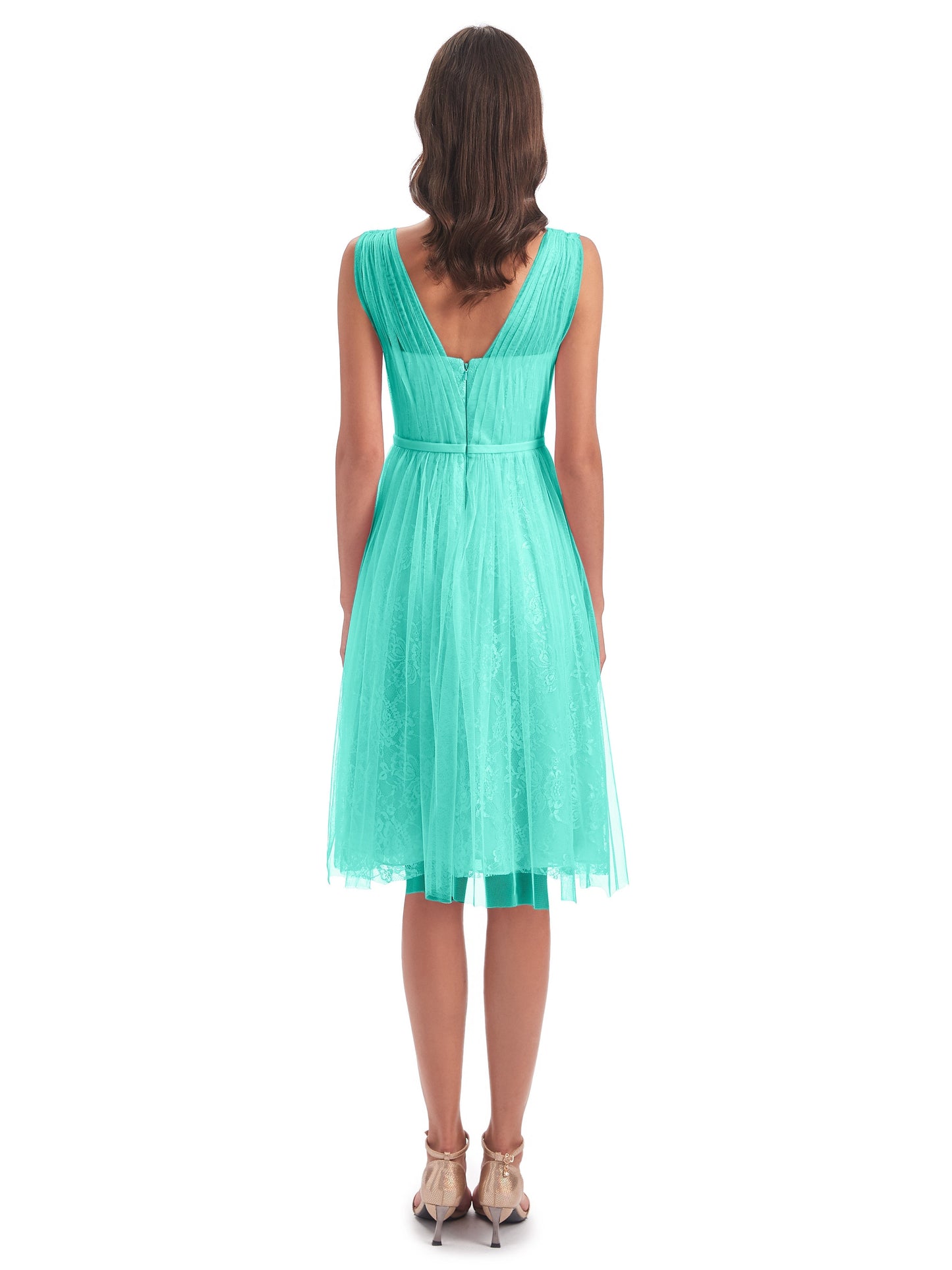 Savannah Knee Length V-neck Straps Tulle Bridesmaid Dresses