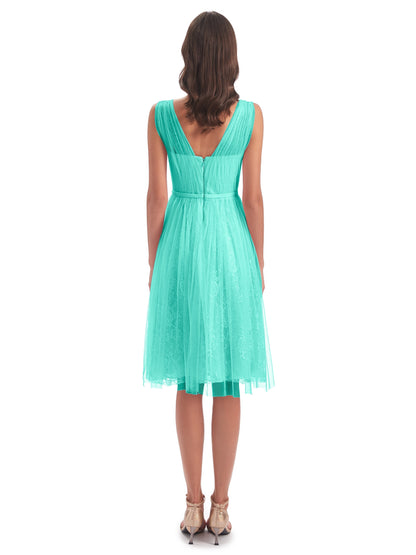 Savannah Knee Length V-neck Straps Tulle Bridesmaid Dresses