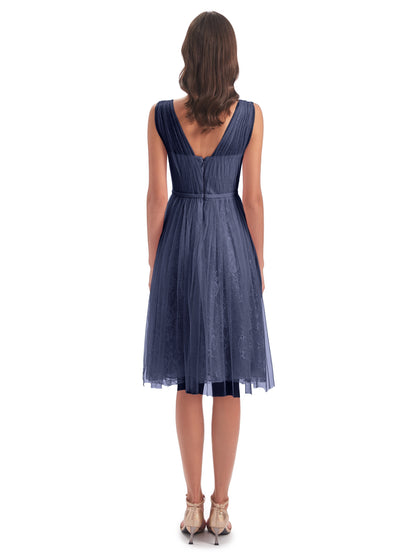 Savannah Knee Length V-neck Straps Tulle Bridesmaid Dresses