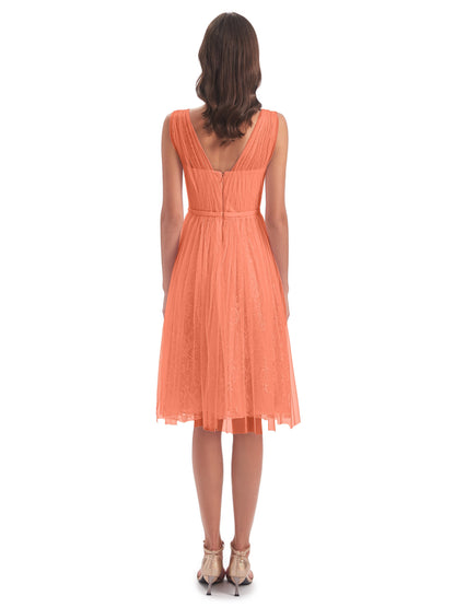 Savannah Knee Length V-neck Straps Tulle Bridesmaid Dresses