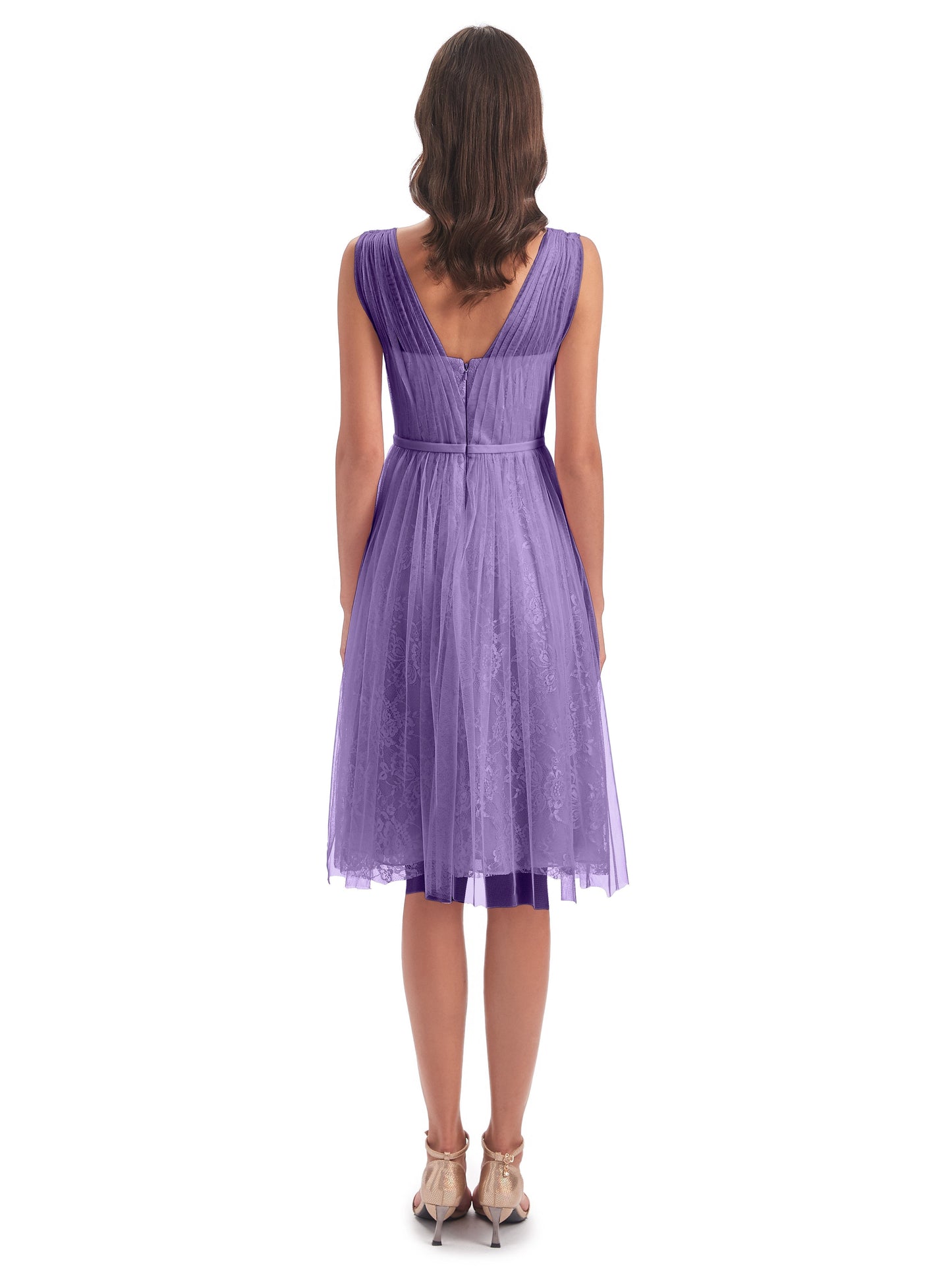 Savannah Knee Length V-neck Straps Tulle Bridesmaid Dresses