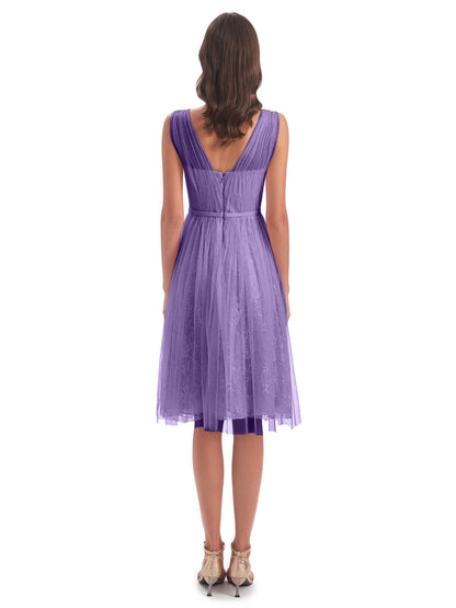 Savannah Knee Length V-neck Straps Tulle Bridesmaid Dresses