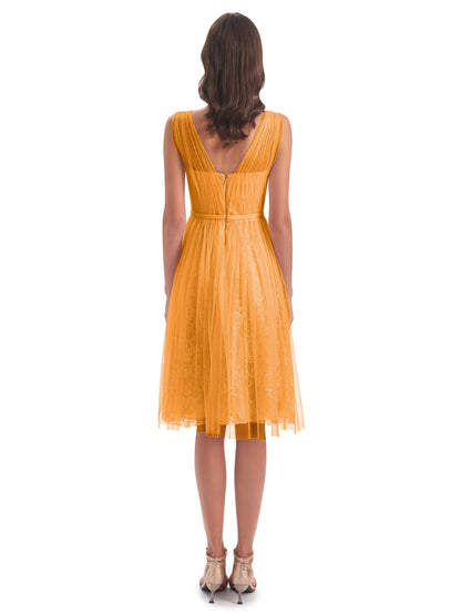 Savannah Knee Length V-neck Straps Tulle Bridesmaid Dresses