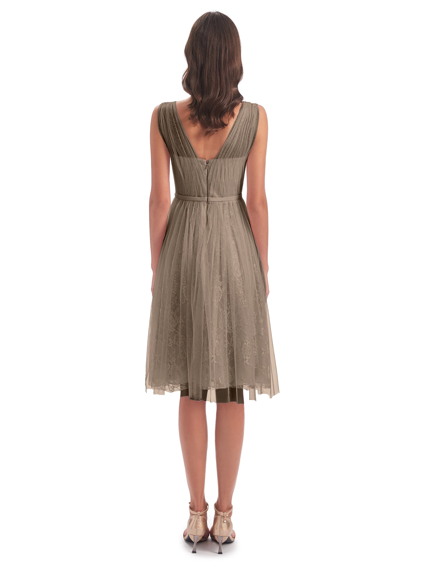Savannah Knee Length V-neck Straps Tulle Bridesmaid Dresses
