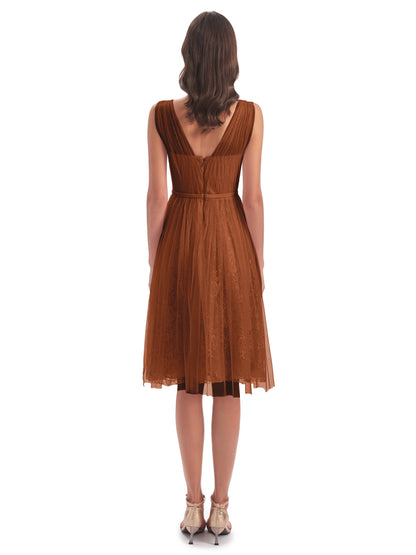 Savannah Knee Length V-neck Straps Tulle Bridesmaid Dresses