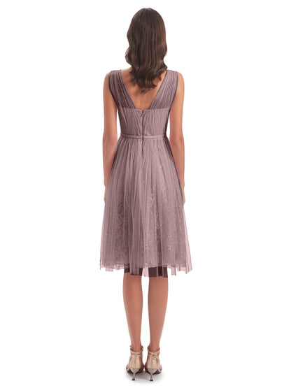 Savannah Knee Length V-neck Straps Tulle Bridesmaid Dresses