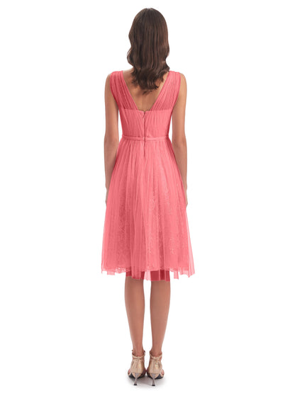 Savannah Knee Length V-neck Straps Tulle Bridesmaid Dresses