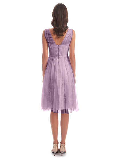 Savannah Knee Length V-neck Straps Tulle Bridesmaid Dresses