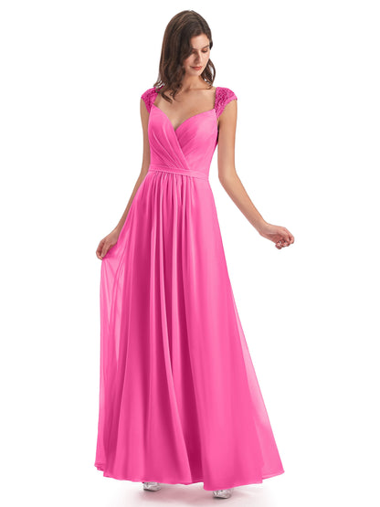 Sofia Floor Length Cap Sleeves Chiffon Bridesmaid Dresses