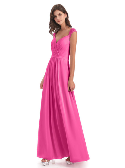 Sofia Floor Length Cap Sleeves Chiffon Bridesmaid Dresses