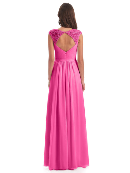 Sofia Floor Length Cap Sleeves Chiffon Bridesmaid Dresses