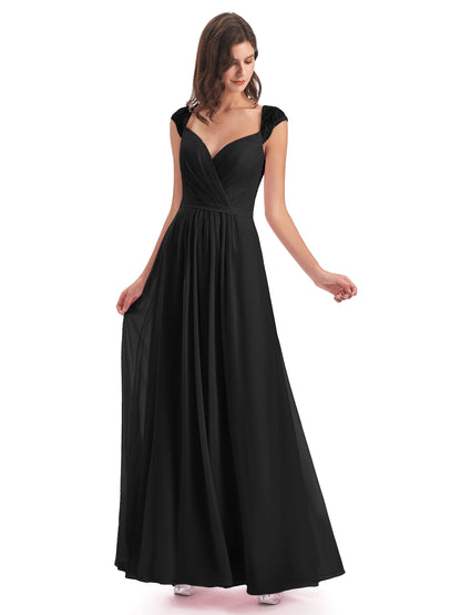 Sofia Floor Length Cap Sleeves Chiffon Bridesmaid Dresses
