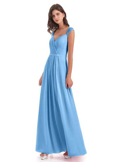Sofia Floor Length Cap Sleeves Chiffon Bridesmaid Dresses