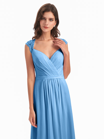 Sofia Floor Length Cap Sleeves Chiffon Bridesmaid Dresses