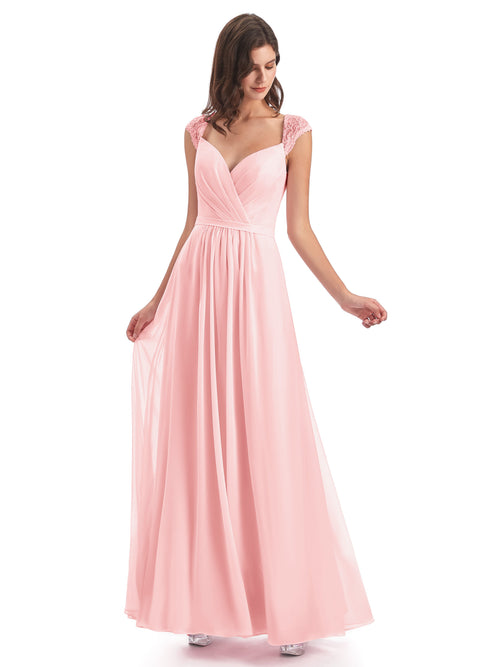 Sofia Floor Length Cap Sleeves Chiffon Bridesmaid Dresses