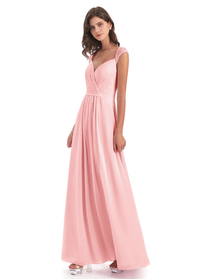 Sofia Floor Length Cap Sleeves Chiffon Bridesmaid Dresses