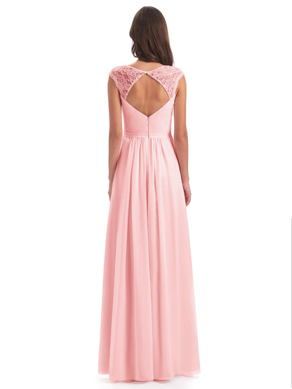 Sofia Floor Length Cap Sleeves Chiffon Bridesmaid Dresses