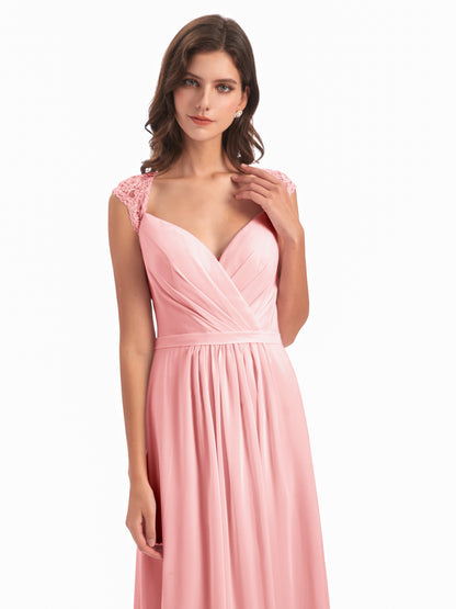 Sofia Floor Length Cap Sleeves Chiffon Bridesmaid Dresses
