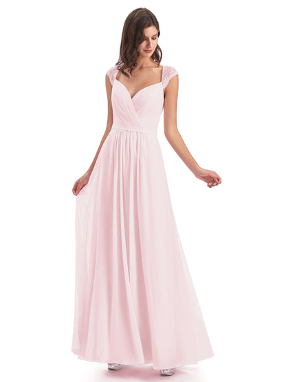 Sofia Floor Length Cap Sleeves Chiffon Bridesmaid Dresses