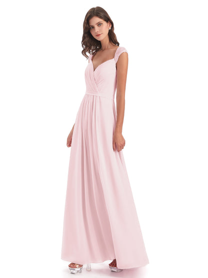 Sofia Floor Length Cap Sleeves Chiffon Bridesmaid Dresses