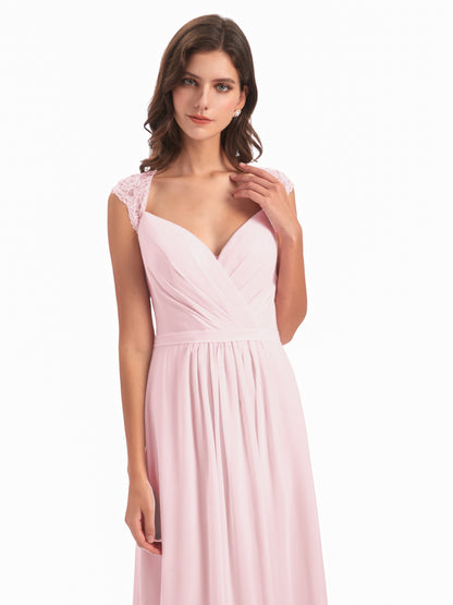 Sofia Floor Length Cap Sleeves Chiffon Bridesmaid Dresses