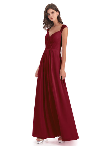 Sofia Floor Length Cap Sleeves Chiffon Bridesmaid Dresses