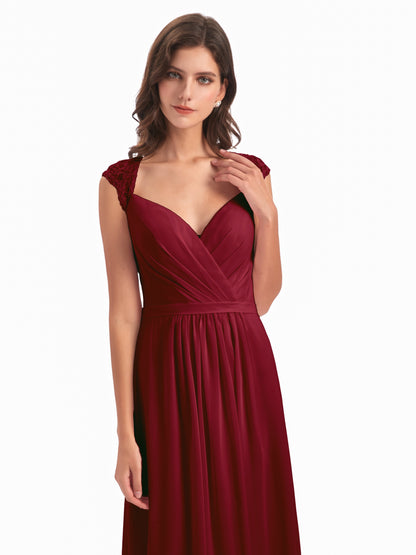 Sofia Floor Length Cap Sleeves Chiffon Bridesmaid Dresses