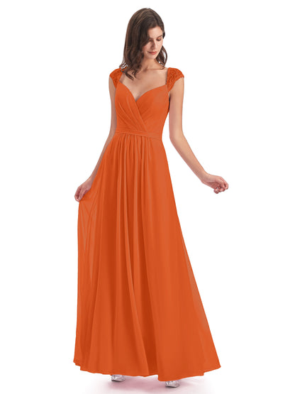Sofia Floor Length Cap Sleeves Chiffon Bridesmaid Dresses