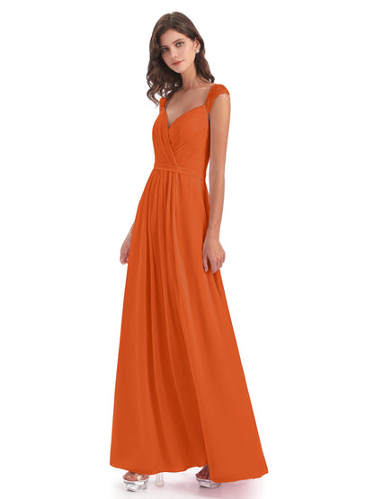 Sofia Floor Length Cap Sleeves Chiffon Bridesmaid Dresses