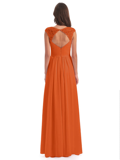 Sofia Floor Length Cap Sleeves Chiffon Bridesmaid Dresses