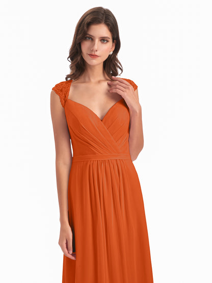 Sofia Floor Length Cap Sleeves Chiffon Bridesmaid Dresses