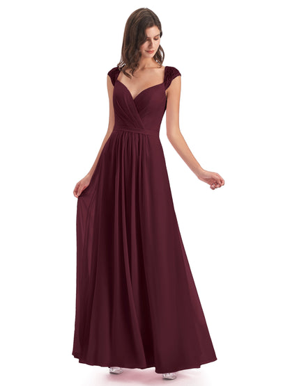 Sofia Floor Length Cap Sleeves Chiffon Bridesmaid Dresses
