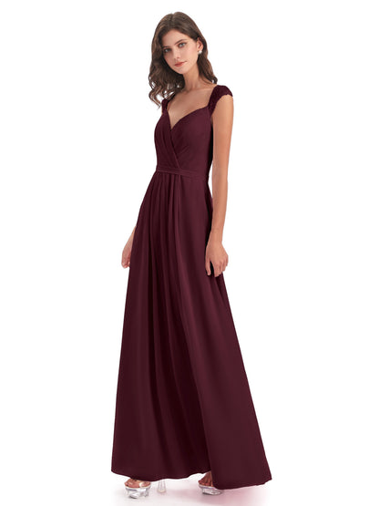 Sofia Floor Length Cap Sleeves Chiffon Bridesmaid Dresses