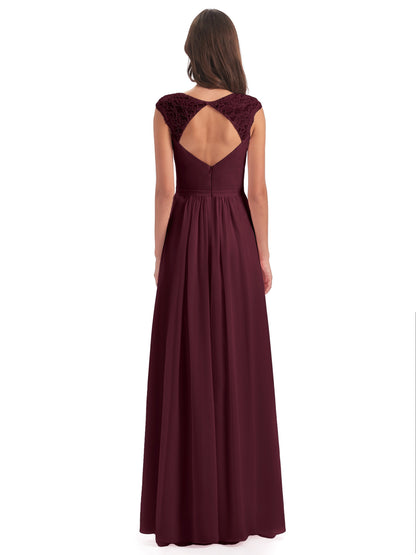 Sofia Floor Length Cap Sleeves Chiffon Bridesmaid Dresses