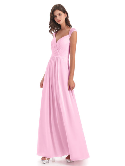 Sofia Floor Length Cap Sleeves Chiffon Bridesmaid Dresses